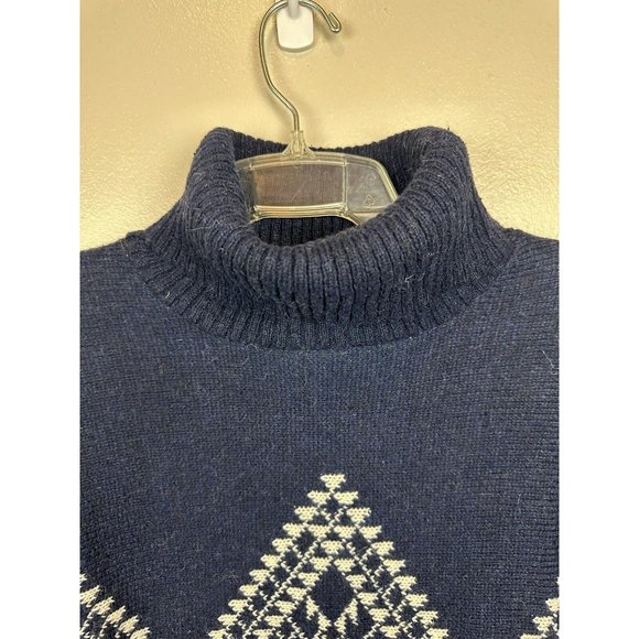 AZ Cape Poncho With Sleeves Navy With Boho Aztec Design - Picture 4 of 15